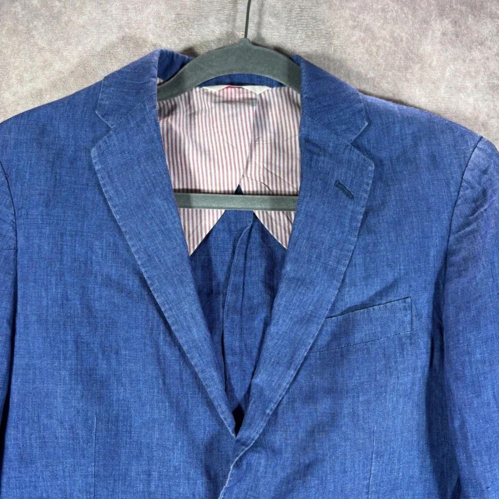 Brooks Brothers Red Fleece Linen Sport Coat Blazer Mens 36S Blue 2-Button Preppy